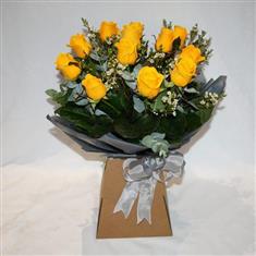 12 Yellow Rose Hand-Tied